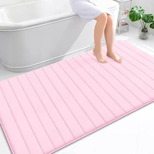 OLANLY Memory Foam Bath Mat 70x46, Super Soft Absorbent Bathroom Rugs, Quick Dry, Machine Washable Shower Floor Rugs, Bathmat Carpet, Bathroom Home Decor Accessories, Pink - ModernBath