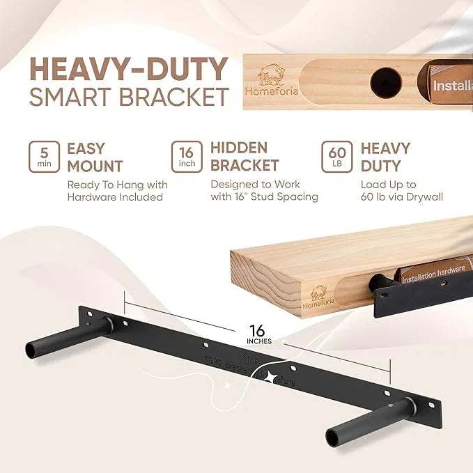 Homeforia 30 inch Wood Floating Shelves, High End Solid Natural Wood 30inch Floating Shelf for Wall, Unfinished Wooden 30 inches Floating Shelves, Heavy Duty Bracket, 30 X 6.5 X 1.75 in, Set of 3 - ModernBath