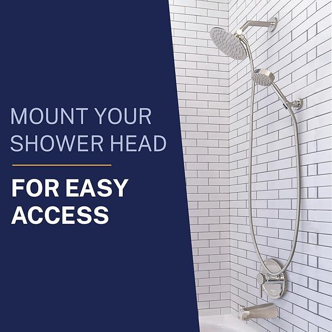 HammerHead Showers Solid Metal Handheld Showerhead Holder Wall Mount, Adjustable Screw-Mounted Pivot Ball, Shower Hose Holder, Fits Most Handheld Showerheads, Brushed Nickel - ModernBath