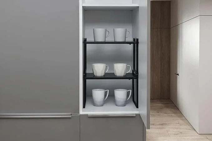 Nxconsu Expandable Cabinet Shelf Organizer Riser for Kitchen Pantry Cupboard Under Sink Countertop Home Storage Organization Rack Space Saver Freestanding Heavy Duty Nonslip Stackable Black X Large - ModernBath