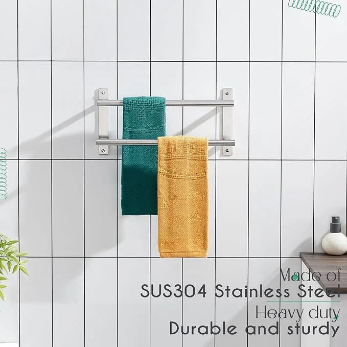 KOKOSIRI 16 Inch Bath Towel Bars Double Towel Racks Bathroom Towel Holder Towel Storage Towel Shelves Wall Mount Stainless Steel Brushed Nickel B5010BR-L16 - ModernBath