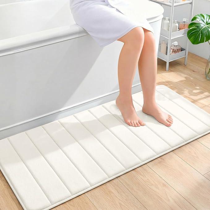 OLANLY Memory Foam Long Bathroom Rugs Runner 47x20, Super Soft Absorbent Bath Mat, Quick Dry, Machine Washable Shower Floor Rugs, Bathmat Carpet, Bathroom Home Decor Accessories, Ivory - ModernBath
