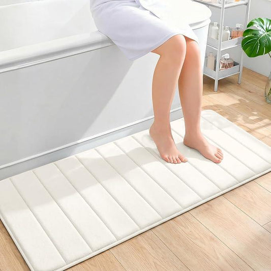 OLANLY Memory Foam Long Bathroom Rugs Runner 47x20, Super Soft Absorbent Bath Mat, Quick Dry, Machine Washable Shower Floor Rugs, Bathmat Carpet, Bathroom Home Decor Accessories, Ivory - ModernBath