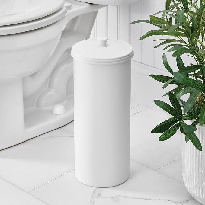 iDesign Freestanding Bathroom Toilet Paper Storage Holder with Lid for 3 Extra Rolls, 2-Pack, White - ModernBath