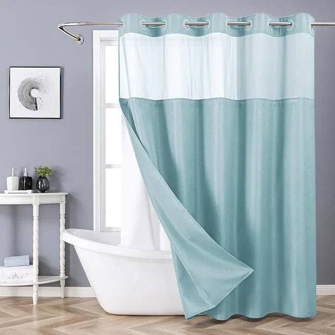 eachope Extra Long No Hook Shower Curtain with Snap-in Fabric Liner Set,Slub Textured Fabric Shower Curtains for Bathroom,Hotel Style Modern Shower Curtain,Water Repellent & Washable,71x86,Teal - ModernBath