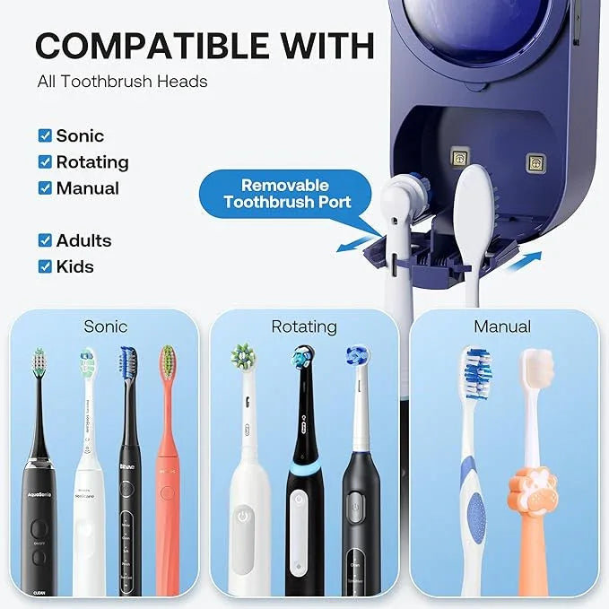 Bitvae Upgraded Tooth Brush Holder for Bathroom 2.0, Infrared Sensing Toothbrush Cleaner, Wall-Mounted for Most Size Toothbrushes, Air Drying, LED Smart Screen, Navy Blue - ModernBath