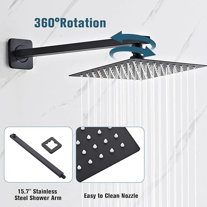 Shower Faucet Set Matte Black Complete Shower System with 8 Inches Rain Shower Head Bathroom Rain Shower Faucet Set Rainfall Shower System with Shower Valve - ModernBath