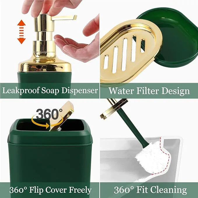 XLHOMO Bathroom Set - Dark Green Bathroom Sets with Shower Curtain and Rugs, 24PCS Shower Curtain Set with Hooks, Soap Dispenser, Soap Dish, Toilet Brush Holder and Trash Can for Housewarming - ModernBath