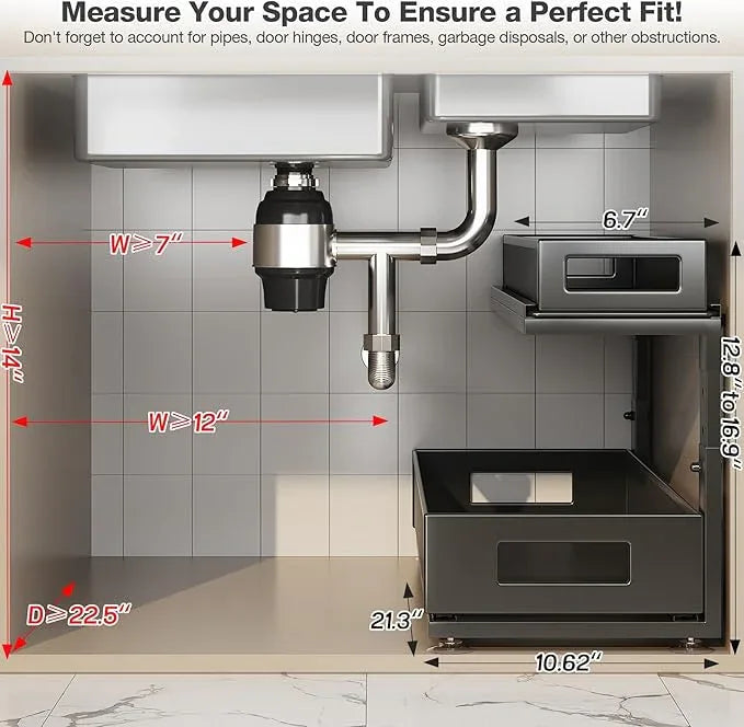 2 Pack 21.3IN-Depth Under Sink Organizer with Next-Gen Ball-Bearing Slides,2-Tier Pull Out Cabinet Storage,Height Adjustable Drawer Shelf for Bathroom,Kitchen,Laundry,Cabinet,Pantry-Black - ModernBath