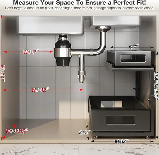 2 Pack 21.3IN-Depth Under Sink Organizer with Next-Gen Ball-Bearing Slides,2-Tier Pull Out Cabinet Storage,Height Adjustable Drawer Shelf for Bathroom,Kitchen,Laundry,Cabinet,Pantry-Black - ModernBath
