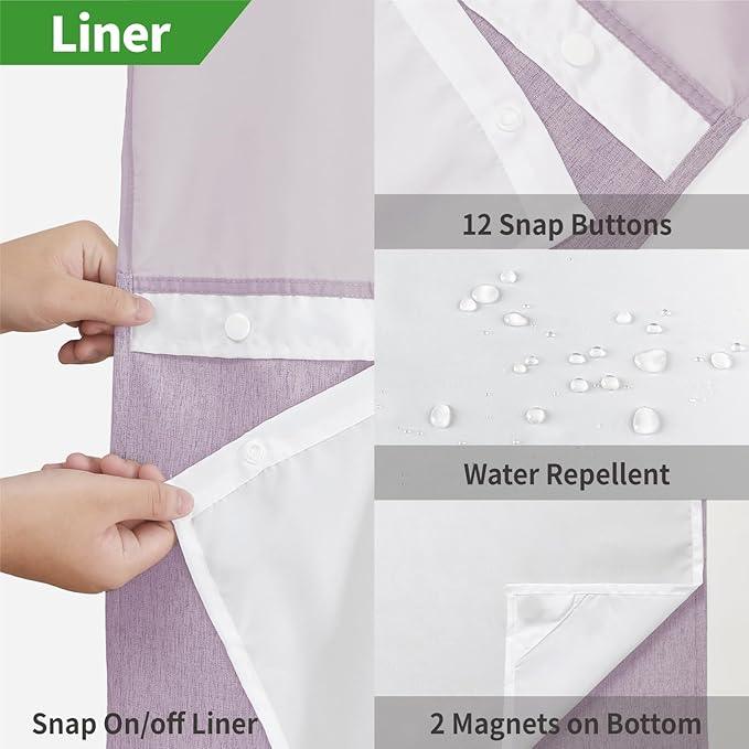 eachope No Hooks Needed Linen Textured Shower Curtain with Snap-in Fabric Liner Set,Hotel Luxury Decor Shower Curtains for Bathroom with Mesh Top Window,Waterproof & Washable,71Wx74H,Lavender - ModernBath