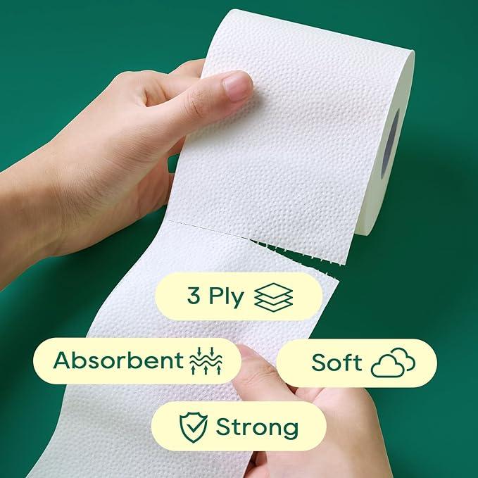 ECOLipak Bamboo Toilet Paper 3 Ply, Septic Safe Toilet Tissue, 12 Double Rolls, 320 Sheets Per Roll, Tree Free, Non Toxic, Soft and Absorbent, Eco Friendly Dye-Free Paper, White - ModernBath