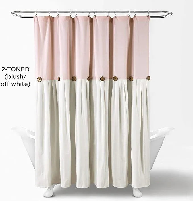 Lush Decor Linen Button Shower Curtain, 72" W x 72" L, Blush & Off White - Pink Bathroom Curtain - Fabric Shower Curtains - Farmhouse Bathroom Decor - ModernBath