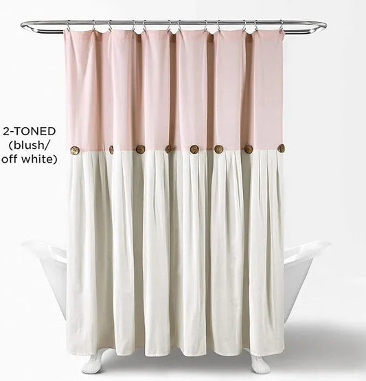 Lush Decor Linen Button Shower Curtain, 72" W x 72" L, Blush & Off White - Pink Bathroom Curtain - Fabric Shower Curtains - Farmhouse Bathroom Decor - ModernBath