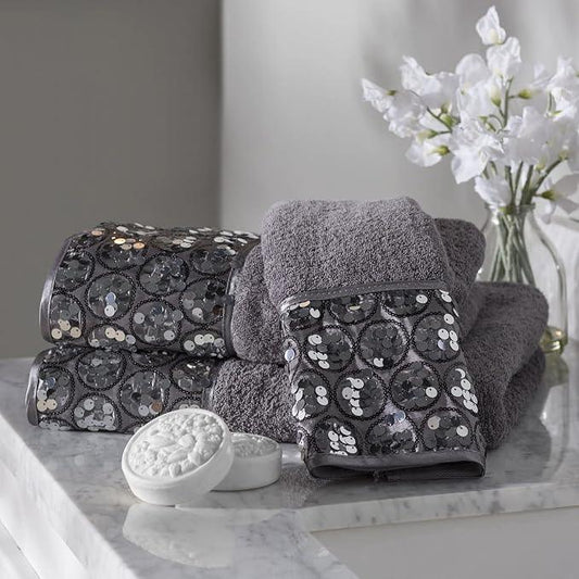 Zahari Home Sinatra Modern Bathroom Towel Set 3 Piece Towel Bath Towel, Hand Towel and Wash Towel Luxury Contemporary Decor Bling Silver Bath Towel Sets Soft, Plush and Highly Absorbent - ModernBath