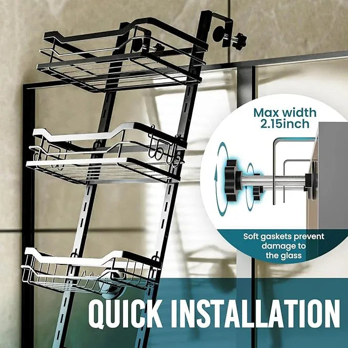 TAILI Hanging Shower Caddy Over The Door Adjustable Hanging Organizer Rack with Hooks, Sturdy Rust Proof Shower Organizer Shelf Basket Storage Rack, No Drilling - ModernBath