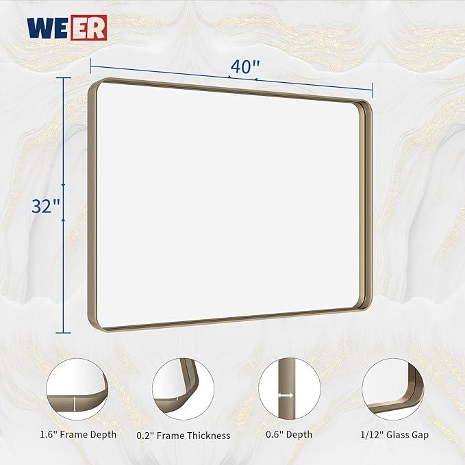 WEER Bronze Bathroom Wall Mirror, 40x32 Inch Oil Rubbed Bronze Vanity Mirror, Farmhouse Bronze Mirror with Aluminum Alloy Brushed Metal Frame, Tempered Glass, Anti-Rust (Horizontal/Vertical) - ModernBath