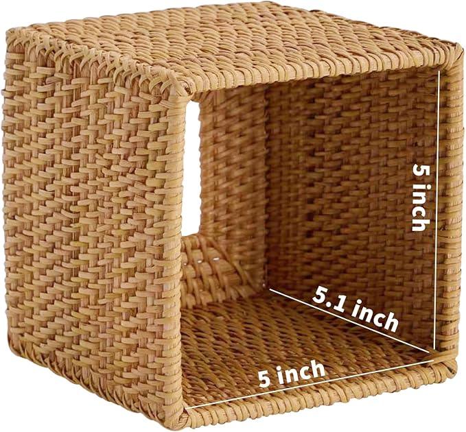 Hand-Woven Rattan Tissue Box Cover, Square Wicker Tissue Holder, Natural Woven Facial Napkin Holder - ModernBath