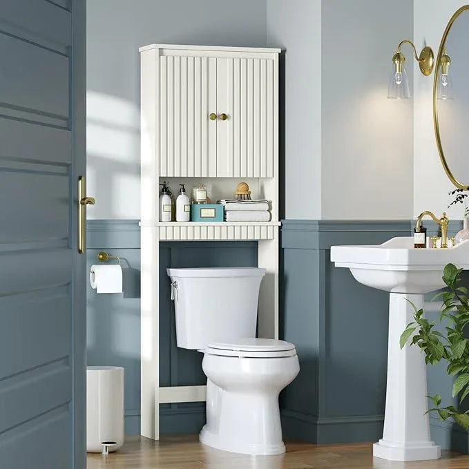 Over The Toilet Storage Cabinet, Over Toilet Storage with Fluted Door, Over The Toilet Storage Bathroom Organizer Bathroom Shelf Over Toilet, Behind Toilet Storage Cabinet Organizer,Cream White - ModernBath