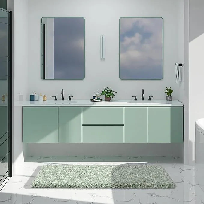 Yimobra Luxury Bathroom Rugs, Fluffy Bath Mats, Non Slip, Water Absorbent Microfiber, Machine Washable, Plush Runner Shower Rugs, Thick Matts for Bathroom Floor&Tub, 60"x 24", Light Green and White - ModernBath