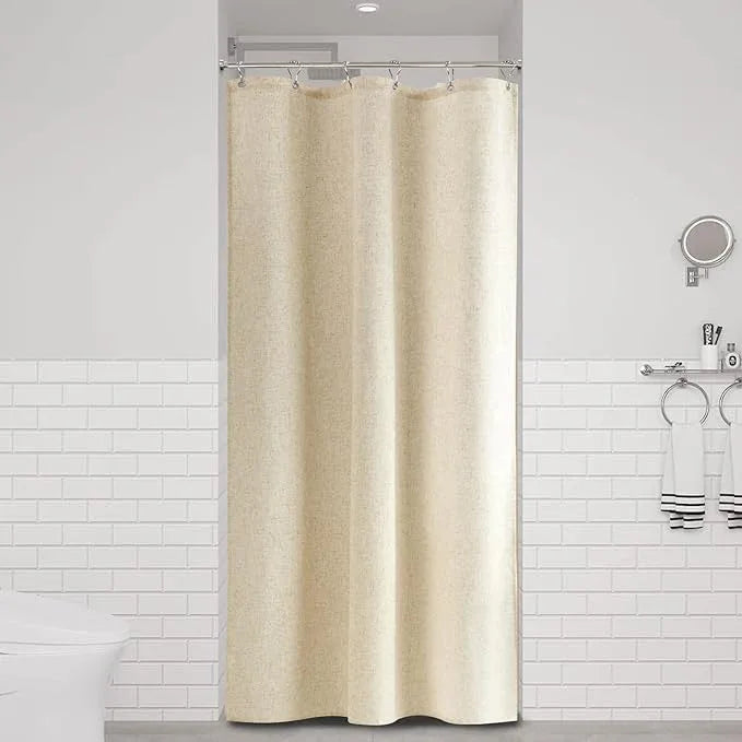 Naturoom Stall Linen Shower Curtain 36 x 72, Narrow Half Small Beige Ultra Thick Fabric Shower Curtain Set with 6 Hooks, Natural Boho Farmhouse Rustic RV Camper Bath Curtains for Bathroom, Cream - ModernBath