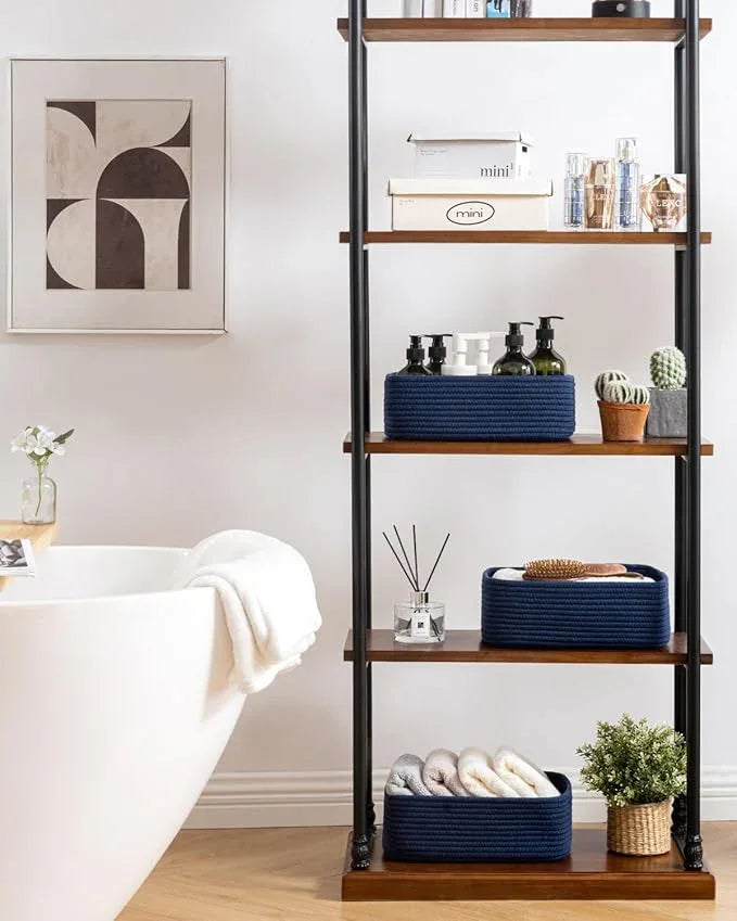 Small Woven Basket, 12 x 8 x 4.5 Inches, Storage Basket for Organizing, Cute Small Rope Shelf Closet Cube Storage Bins Baskets for Shelves, Dog Toy Gift Baskets Empty, 3 Packs, Navy Blue - ModernBath