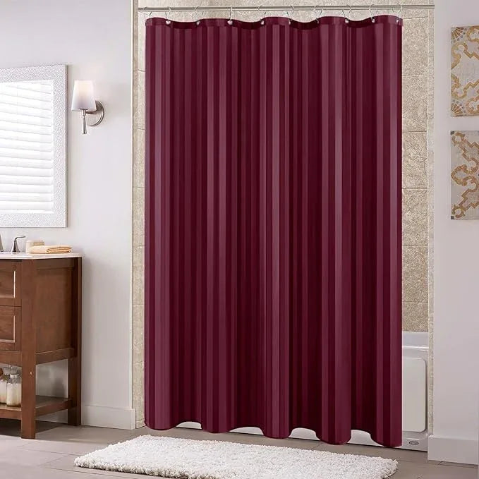 Biscaynebay Fabric Shower Curtain or Liner 72" by 72", Burgundy Water Repellent Damask Stripes Bathroom Curtains Machine Washable - ModernBath