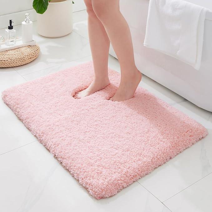 ILANGO Dark Pink Bathroom Rugs 24" × 17" Small Non Slip & Super Absorbent Extra Thick Soft, Washable Bath Mat for Floor, Microfiber Plush Shaggy Bath Rug with Rubber for Bathtub Shower Room Sink - ModernBath