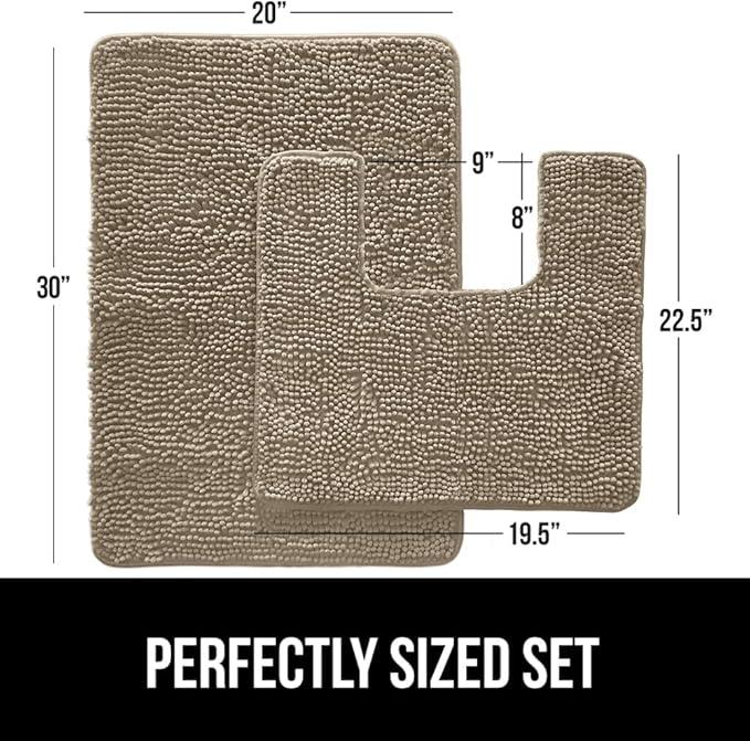 GORILLA GRIP Bathroom Rug Sets, Soft Chenille 2 Piece Area Rugs Set, Toilet Base Mat and 30x20 Carpet, Absorbent Microfiber Washable Mats Dry Quickly, Home Décor and Bath Room Accessories, Gray Beige - ModernBath