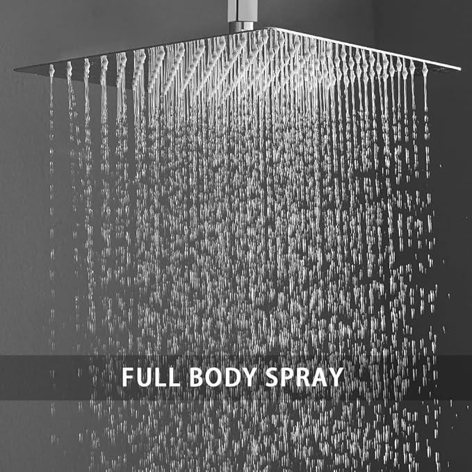 Heable Polished Chrome Shower System Bathroom 16 Inch Rain Shower Head Ceiling Mount with Handheld Luxury High Pressure Shower Combo Set Shower Faucet Rough-in Valve Body and Trim Kit - ModernBath