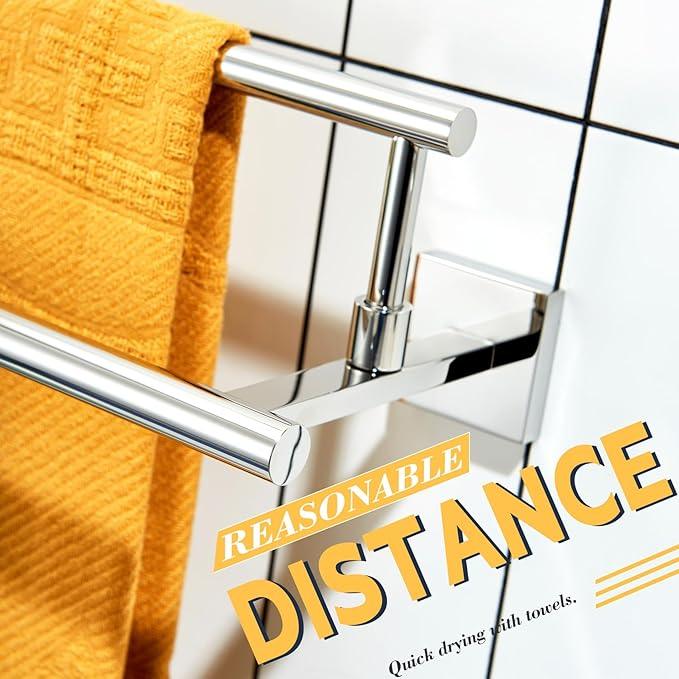 KOKOSIRI Towel Bars Chrome 16-Inch Bathroom Double Towel Holder for Garage Kitchen Toilet Wall Mount Polished Stainless Steel B5009CH-L16 - ModernBath