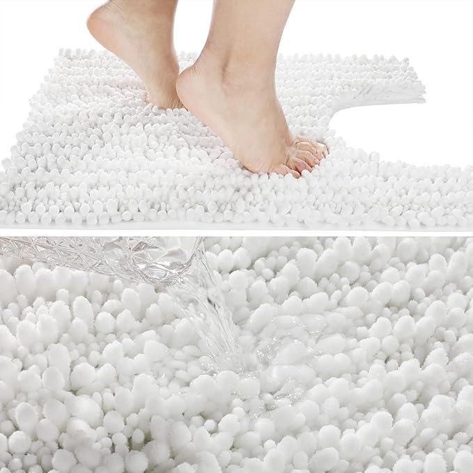 Yimobra Toilet Rug U Shaped Washable 24x24 Inch - Ultra Soft Absorbent Chenille Bath Rugs for Toilet, Quick Dry & Machine Washable, Non Slip Contour Bathroom Mat, White - ModernBath