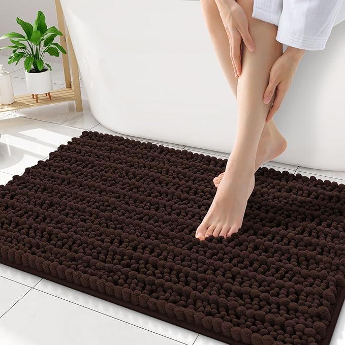 Smiry Bathroom Rugs Mat 34x21, Extra Soft Absorbent Chenille Bath Rugs, Non Slip Rubber Backing Machine Washable Quick Dry Bath Mats for Bathroom Floor, Tub, Shower, Home Decor Accessories, Brown - ModernBath