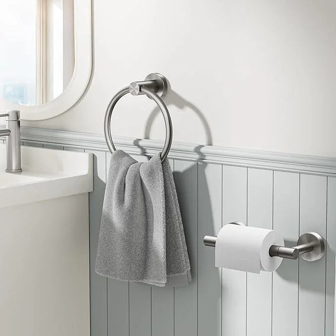 FORIOUS Toilet Paper Holder Wall Mount, SUS304 Stainless Steel Double Post Pivoting Tissue Roll Holder and Hand Towel Ring Set for Bathroom, RV, Bathroom Hardware Accessories Set, Brushed Nickel - ModernBath
