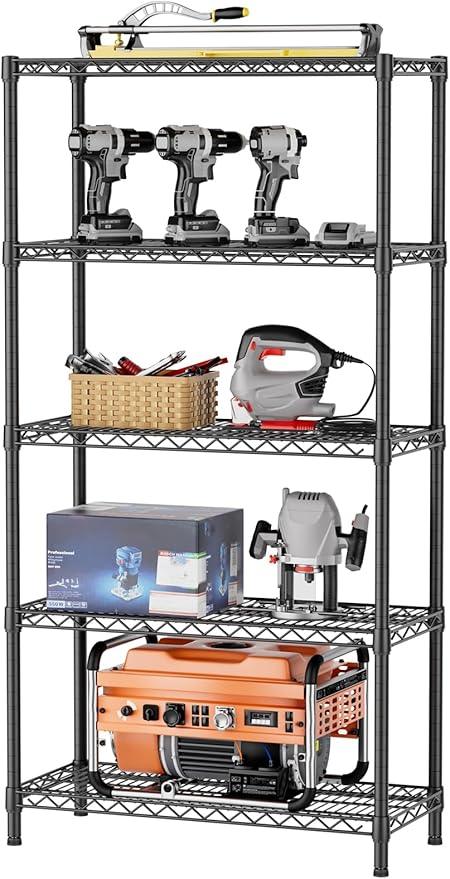 SINGAYE 5 Shelf Adjustable Heavy Duty Storage Shelving Unit 350 lbs per Shelf Steel Organizer Wire Rack Storage for Garage Office Pantry Ktichen Black 14" Dx36 Wx72 H - ModernBath