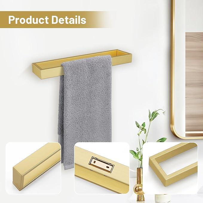 TNOMS Single Towel Bar Towel Holder Bathroom Hardware Accessories,Stainless Steel Wall-Mounted Towel Rack Towel Rail,12 Inches Brushed Gold - ModernBath