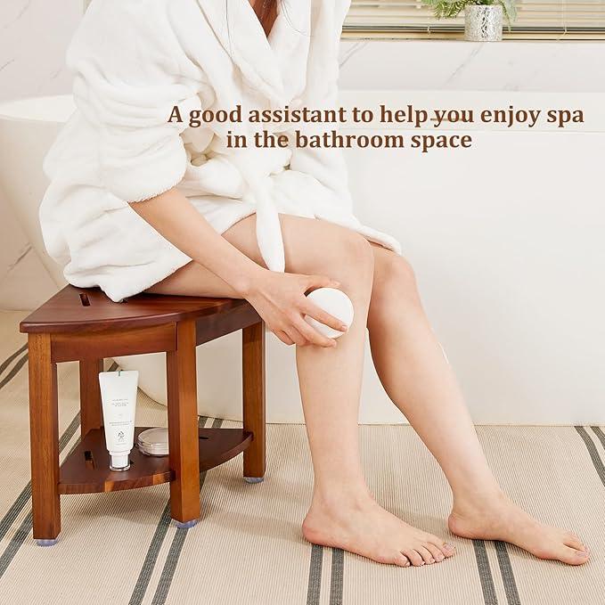 HouseJoy Corner Shower Bench with Shelf, Corner Shower Stool for Shaving Legs, Shower Foot Rest Waterproof Bathroom Bench -Bath Seat, Spa Foot Rest Shaving Stool Corner - ModernBath