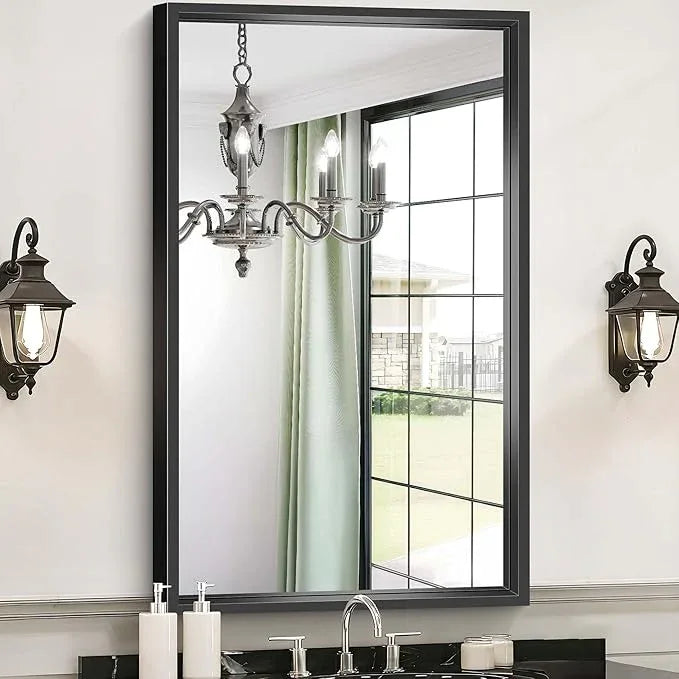 CIVENO Bathroom Mirror, 40x24 Inch Brushed Black Rectangle Mirror, 0.6" Thickened Deep Metal Framed Vanity Mirrors for Bathroom Sink, Shatterproof Tempered Glass, Antirust, Horizontally or Vertically - ModernBath