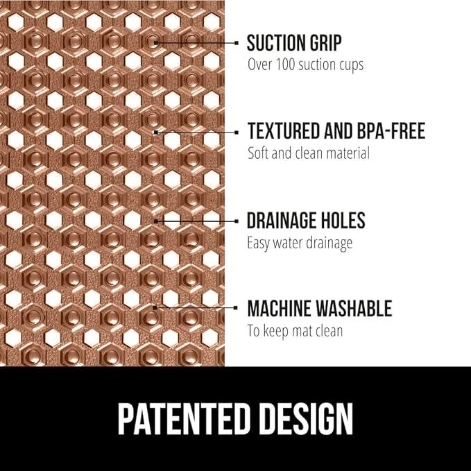 GORILLA GRIP Patented Square Shower Stall Mat, Small Bathtub Floor Mats for Stand Up Showers with Suction Cups and Drainage Holes, Machine Wash, Soft on Feet, Bathroom Accessories 21x21 Inch, Brown - ModernBath