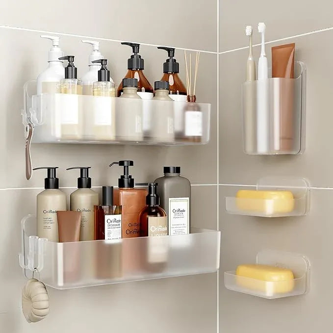 Orimade Shower Caddy 5-Pack, No-Drill Adhesive Shelves for Bathroom, Rustproof ABS Storage Organizer Set, Clear - ModernBath