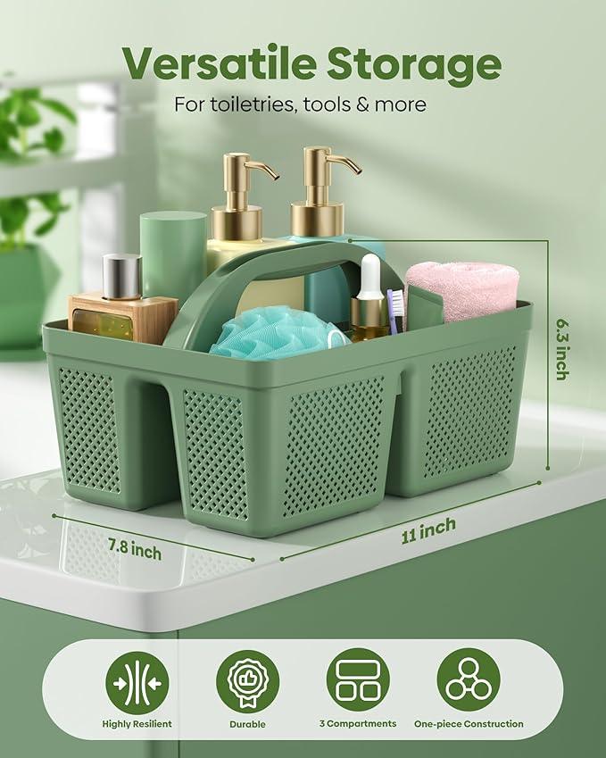MLIKLU 4 Pack Portable Shower Caddy, Integrated Handle, Reinforced Plastic, Quick-Dry Ventilation Holes, Multi-purpose Storage Basket for Home, Dorm and Bathroom, Kitchen, Under Sink Storage, Green - ModernBath
