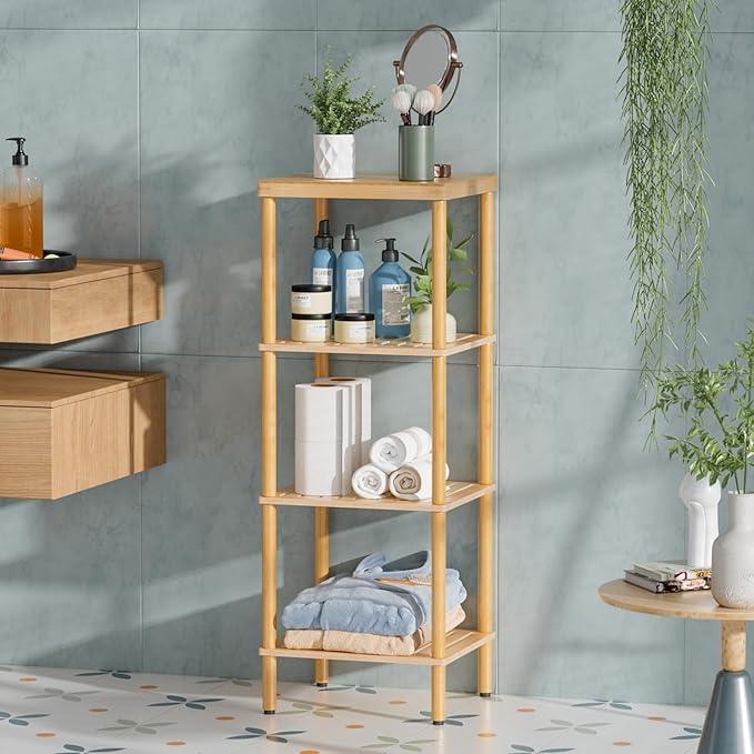 AmazerBath Bamboo Bathroom Shelf, 4-Tier Bathroom Storage Shelf, Multifunctional Storage Rack for Living Room Bedroom Kitchen, Space Saver - ModernBath