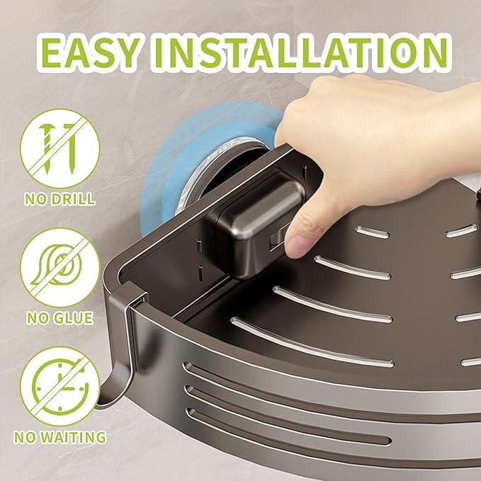 Shower Caddy Suction Cup, No Drilling Rustproof Bathroom Shower Shelf,Hanging Corner Shower Shelves with 6 Portable Hooks, Removable Bath Organizer with Towel Bar for Bathroom Storage(Gray) - ModernBath