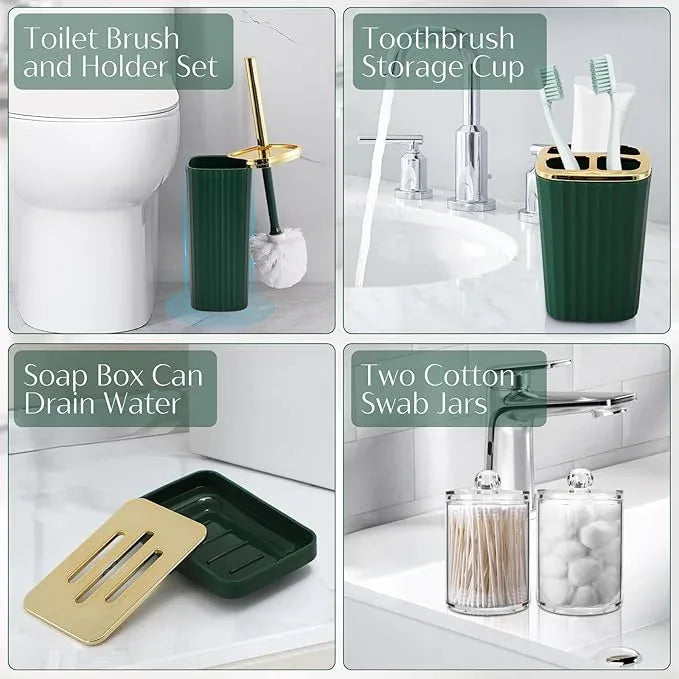 WSBArt 17PCS Bathroom Accessory Set Bathroom Set Hunter Green Bathroom Accessories,Toilet Brush, Trash Can, Qtip Holder Dispenser& 3PCS Soap Dispenser - ModernBath