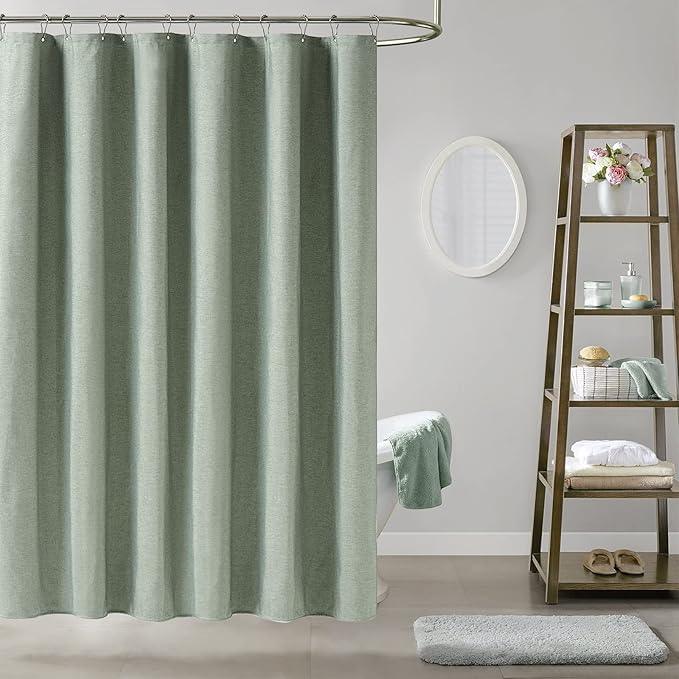 BTTN Fabric Shower Curtain, Linen Textured Heavy Duty Polyester Cloth Shower Curtain Set with Plastic Hooks,Sage Green, 72x78 - ModernBath