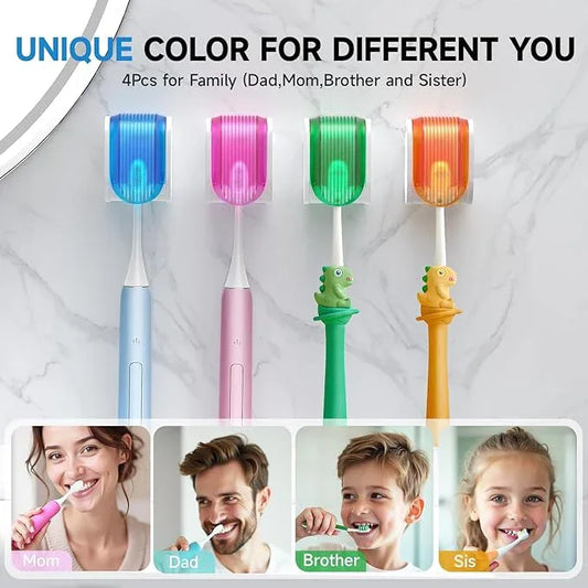 Toothbrush Holders for Bathrooms【Upgrade Single Slot Design】 Toothbrush Holder Wall Mounted with Cover Moisture-Proof and Dust-Proof Toothbrush Storage Organizer for Shower Family and Travel 4PCS - ModernBath