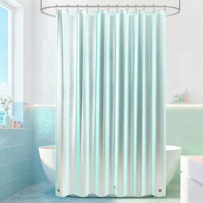Seenus Waterproof Plastic Teal Glitter Shower Curtain Extra Long 72 x 84 Inch, Sparkle PEVA Shower Curtain Liner with 3 Large Magnets, Aqua Green Blingbling Tall Bathroom Decor Shower Curtain - ModernBath