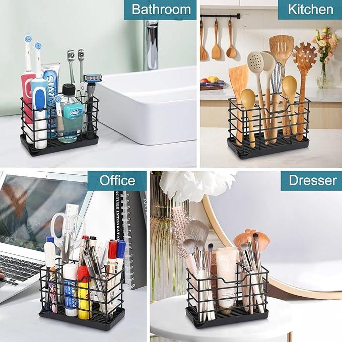 Toothbrush Holders for Bathrooms, Stainless Steel Bathroom Toothbrush Holder Kids Electric Tooth Brush Holder and Toothpaste Holder for Bathroom Accessories Organizer with Tray, Multi-Slots (Large) - ModernBath