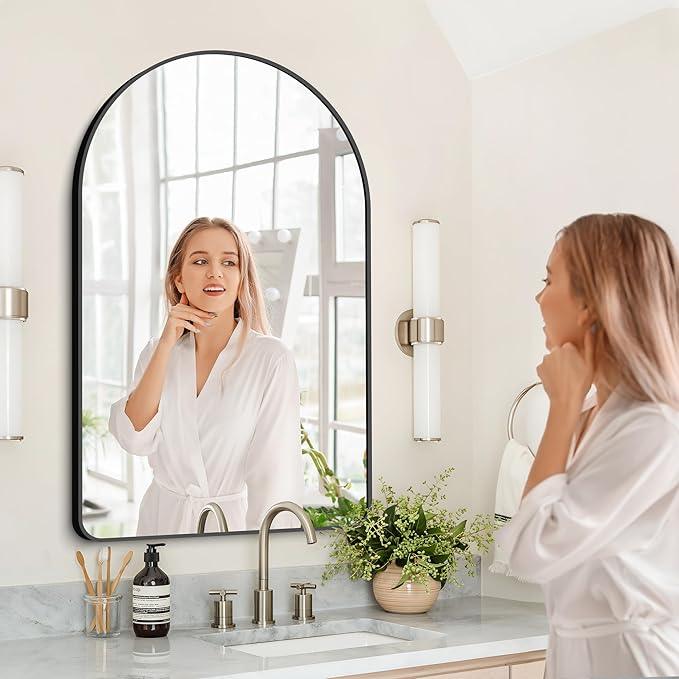 GLASHOM Arched Bathroom Mirror, 30"x48" Black Arched Mirror for Bathroom, Wall Mounted Mirror, Black Vanity Wall Mirror w/Metal Frame for Bedroom, Entryway, Living Room, Vertically Hanging - ModernBath