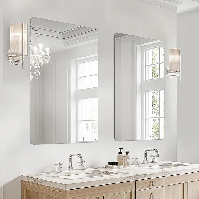 USHOWER 2-Pack Frameless Bathroom Mirror 20X30 Inch, Rectangle Wall Vanity Mirror for Over Sink, Bathroom, Bedroom, Entryway, Polished Edge, Tempered Glass - ModernBath
